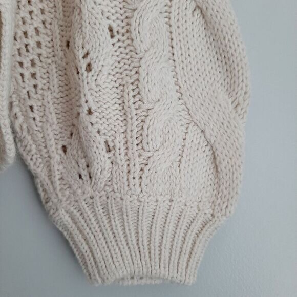 CLOTH by RD Cable Knit Scoop Neck Pullover Knit Sweater Puff Sleeve White Sz XS - Picture 14 of 16